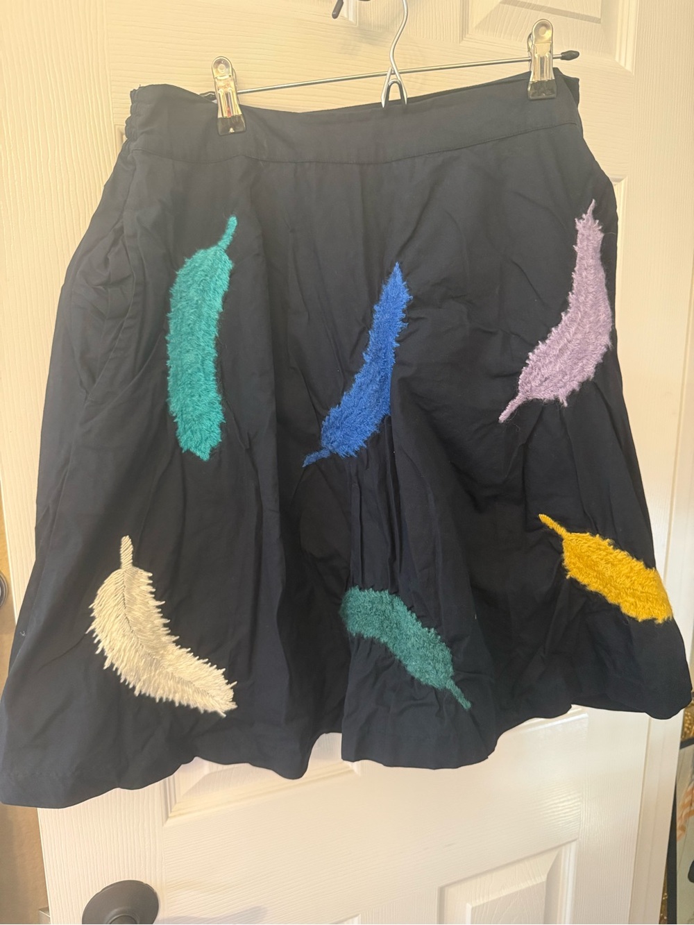 Anthropologie Girls from Savoy Black Skirt with Multicolor Feathers